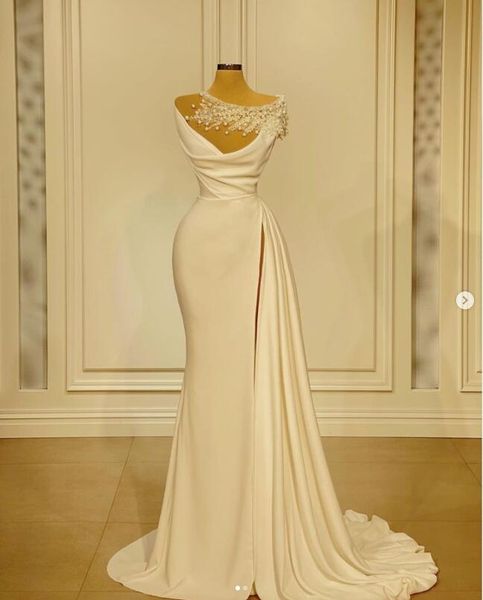 ivory stain mermaid prom occasion dresses 2023 side slit sheer pearls neck arabic aso ebi princess evening gowns, Black;red
ivory stain mermaid prom occasion dresses 2023 side slit sheer pearls neck arabic aso ebi princess evening gowns, Black;red