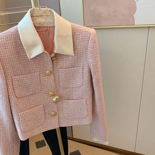 women's jackets fashion sequins short women coay hit color turn-down collar long sleeve jacket 2022 autumn korean outwear, Black;brown
women's jackets fashion sequins short women coay hit color turn-down collar long sleeve jacket 2022 autumn korean outwear, Black;brown