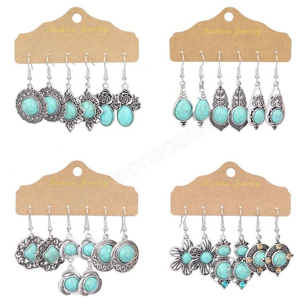 3pair/set vintage turquoise stone charms earrings for women flower geometric bronze metal drop earrings bohemia ethnic jewelry, Golden
3pair/set vintage turquoise stone charms earrings for women flower geometric bronze metal drop earrings bohemia ethnic jewelry, Golden