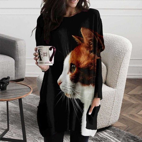 cat round neck mid-length loose dress simple elegant womens style, Black;gray
cat round neck mid-length loose dress simple elegant womens style, Black;gray