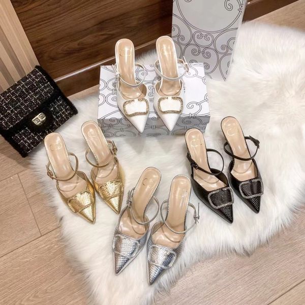 high heel slippers women's fashion sandals alligator pattern designer shoes diamond metal letter luxury brand pointed toe one strap buc, Black
high heel slippers women's fashion sandals alligator pattern designer shoes diamond metal letter luxury brand pointed toe one strap buc, Black