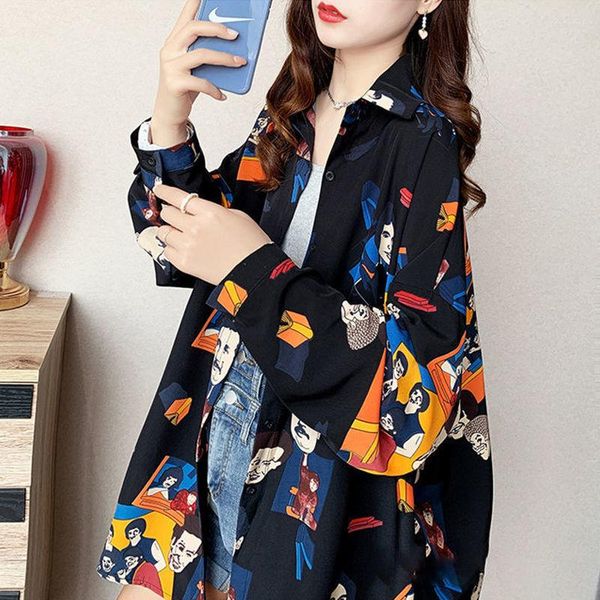 women's blouses korean printed single-breasted blouse long sleeve female fashion loose turn-down collar thin casual shirt women's, White
women's blouses korean printed single-breasted blouse long sleeve female fashion loose turn-down collar thin casual shirt women's, White