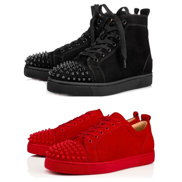 

christians red bottomed designs spike junior calf low cut mix sneaker luxury party wedding shoes genuine leather spikes lac dmf, Black