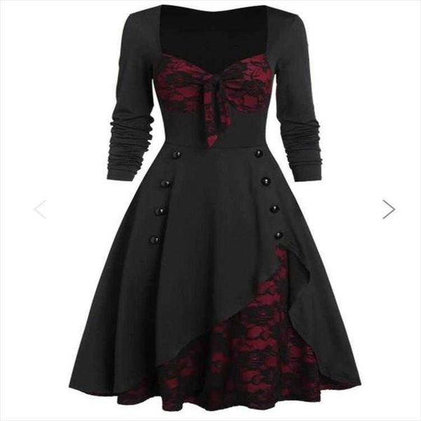court vintage lace stitching button dresses long sleeve womens dress mid-length, Black;gray
court vintage lace stitching button dresses long sleeve womens dress mid-length, Black;gray