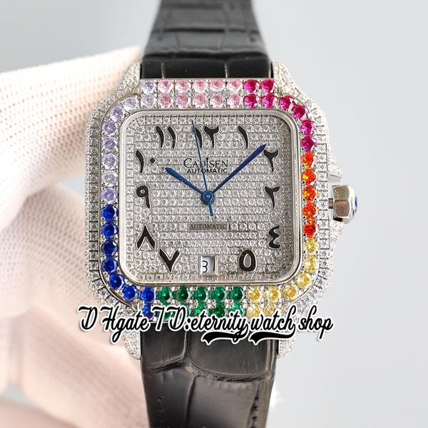 twf tw0013 m8215 automatic mens watch 40mm rainbow iced out big diamond bezel paved diamonds dial black arabic markers leather strap super e, Slivery;brown
twf tw0013 m8215 automatic mens watch 40mm rainbow iced out big diamond bezel paved diamonds dial black arabic markers leather strap super e, Slivery;brown