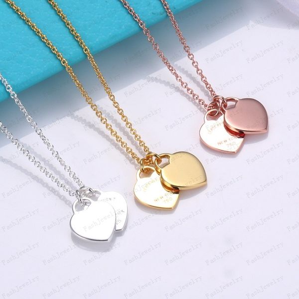 

Designer Tiff luxury Top jewelry accessories Hot double heart necklace ladies stainless steel heart-shaped diamond pendant jewelry Christmas gift accessories