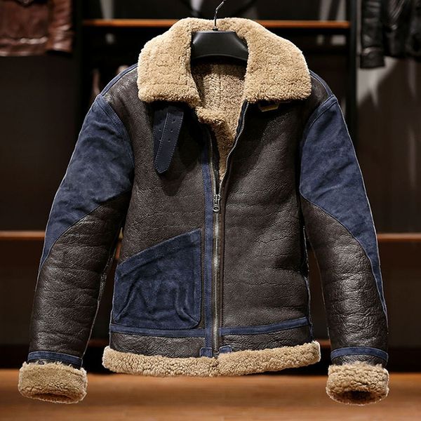 dark blue japanese vintage b3 genuine sheepskin leather jackets flight suit men's lapel double face lamb with dermal fur, Black
dark blue japanese vintage b3 genuine sheepskin leather jackets flight suit men's lapel double face lamb with dermal fur, Black