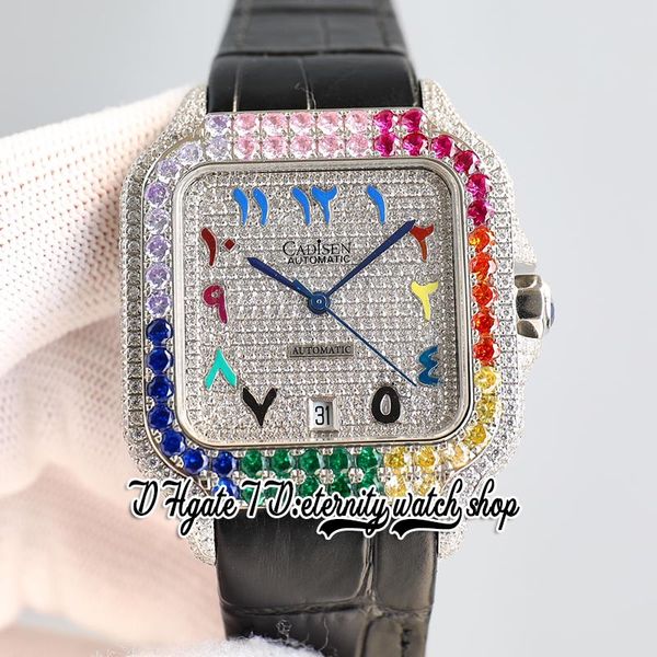 twf tw0039 m8215 automatic mens watch 40mm rainbow iced out big diamond bezel paved diamonds dial color arabic markers leather strap super e, Slivery;brown
twf tw0039 m8215 automatic mens watch 40mm rainbow iced out big diamond bezel paved diamonds dial color arabic markers leather strap super e, Slivery;brown
