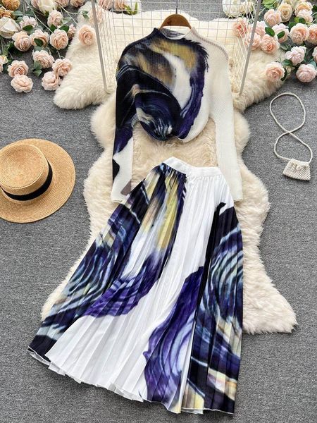work dresses autumn winter flower print stretch two pieces set women turtleneck long sleeve pullover elastic waist pleated midi skirts, White;black
work dresses autumn winter flower print stretch two pieces set women turtleneck long sleeve pullover elastic waist pleated midi skirts, White;black