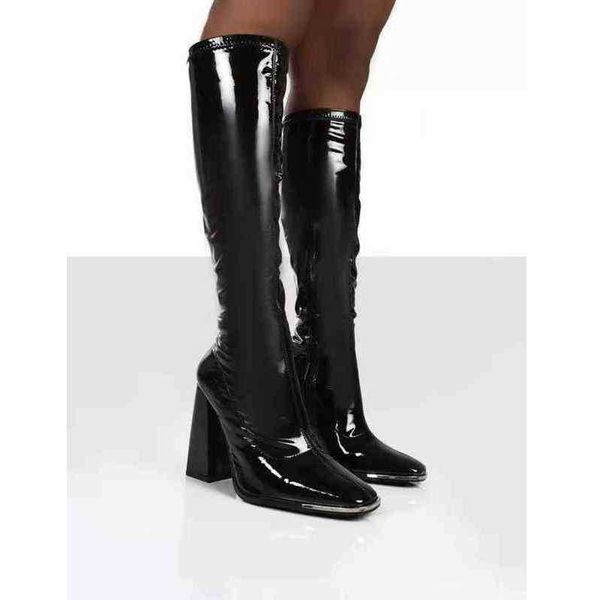 women boots new style square head thick heel bright leather high long tube women's large side zipper middle 07091011, Black
women boots new style square head thick heel bright leather high long tube women's large side zipper middle 07091011, Black