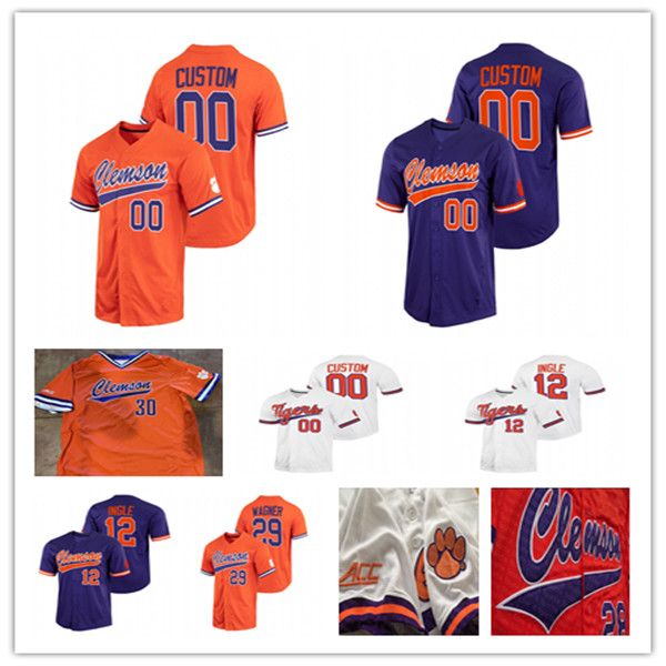 Image of Baseball Jerseys Custom Clemson Tigers Baseball Jerseys Max Wagner Cooper Ingle Blake Wright Benjamin Blackwell Tyler Corbitt Caden Grice Bryar Hawkins Dylan