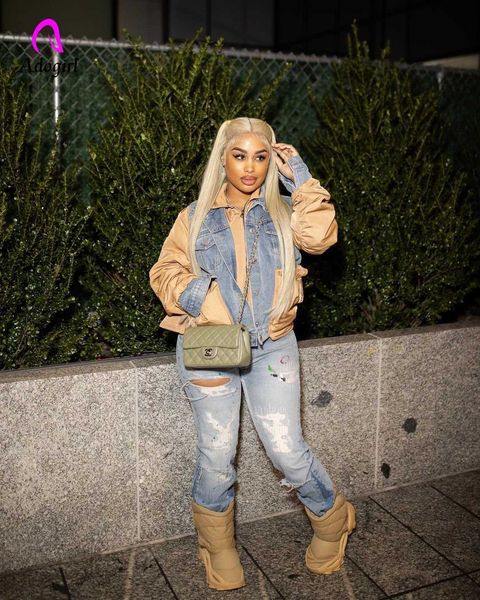 women's jackets denim patchwork women fly coat autumn winter new chic fashion turn-down collar loose windbreaker 2022 high street bombe, Black;brown
women's jackets denim patchwork women fly coat autumn winter new chic fashion turn-down collar loose windbreaker 2022 high street bombe, Black;brown