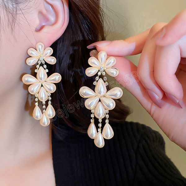 korean elegant pearl flower dangle earrings for women fashion waterdrop long tassel pendientes wedding jewelry, Silver
korean elegant pearl flower dangle earrings for women fashion waterdrop long tassel pendientes wedding jewelry, Silver