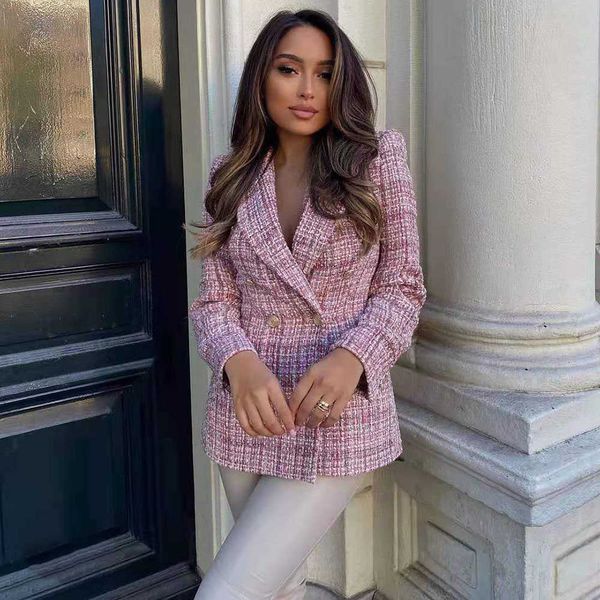 women's jackets xeasy tweed jacket blazer women jackets 2021 double breasted pink blazer autumn checked jacket female office lady blaze, Black;brown
women's jackets xeasy tweed jacket blazer women jackets 2021 double breasted pink blazer autumn checked jacket female office lady blaze, Black;brown