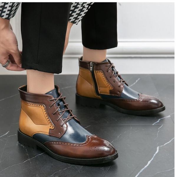 new arrivals mixed colors block men's short boots zipper lace-up round toe handmade men ankle boots size 38-44, Black
new arrivals mixed colors block men's short boots zipper lace-up round toe handmade men ankle boots size 38-44, Black