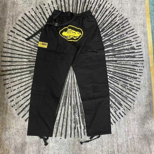 men's wear american multi pocket printed overalls fashion label loose straight drawstring leggings, White;black
men's wear american multi pocket printed overalls fashion label loose straight drawstring leggings, White;black