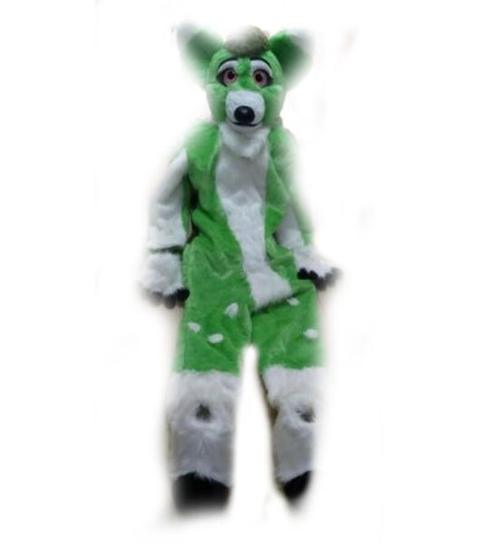 green husky fox mid-length fur mascot costume walking halloween christmas large-scale event suit, Red;yellow
green husky fox mid-length fur mascot costume walking halloween christmas large-scale event suit, Red;yellow