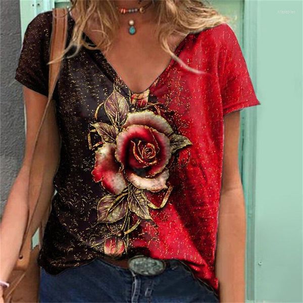 women's t shirts rose shirt women fashion cotton t-shirt short sleeve oversized tees floral girl v-neck tshirt summer, White
women's t shirts rose shirt women fashion cotton t-shirt short sleeve oversized tees floral girl v-neck tshirt summer, White