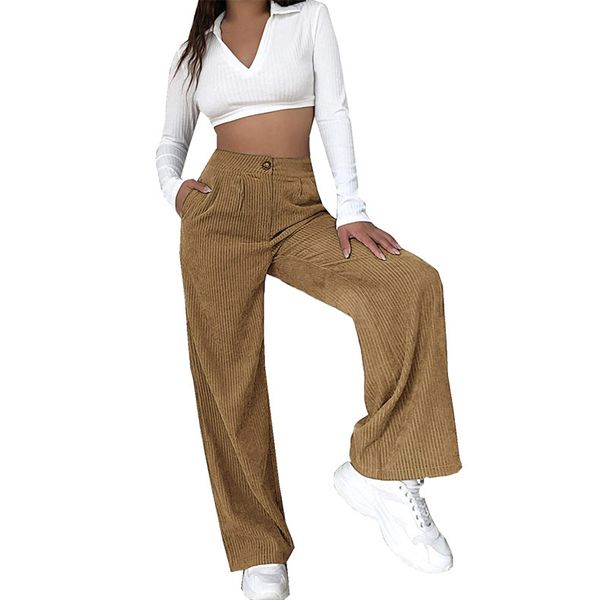 women pants high waisted straight wide leg corduroy long pants loose trousers with pocket, Black;white
women pants high waisted straight wide leg corduroy long pants loose trousers with pocket, Black;white