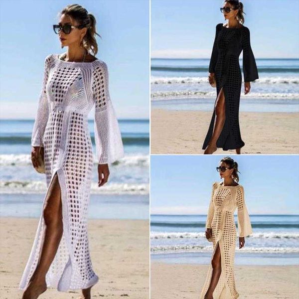 cutout knitted beach dress long sleeve split skirt vacation swimsuit blouse, Black;gray
cutout knitted beach dress long sleeve split skirt vacation swimsuit blouse, Black;gray
