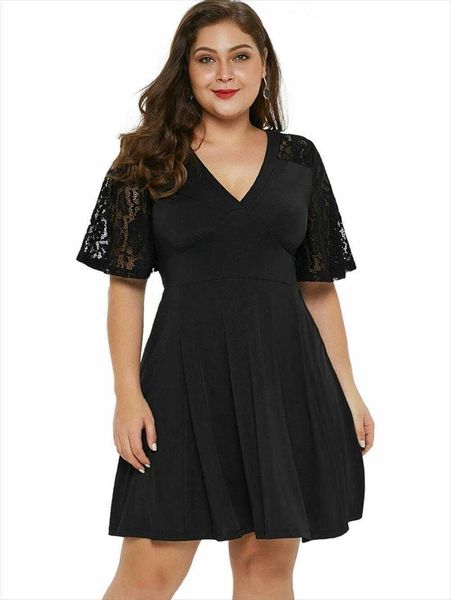 summer large size casual dresses v neck short sleeved lace swing mid calf dress, Black;gray
summer large size casual dresses v neck short sleeved lace swing mid calf dress, Black;gray