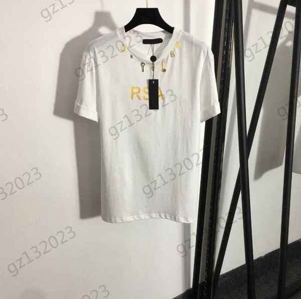 womens clothes t-shirts letter printing metallic logo embellished crewneck short sleeve pure cotton breathable casual tees fashion women ap, White
womens clothes t-shirts letter printing metallic logo embellished crewneck short sleeve pure cotton breathable casual tees fashion women ap, White