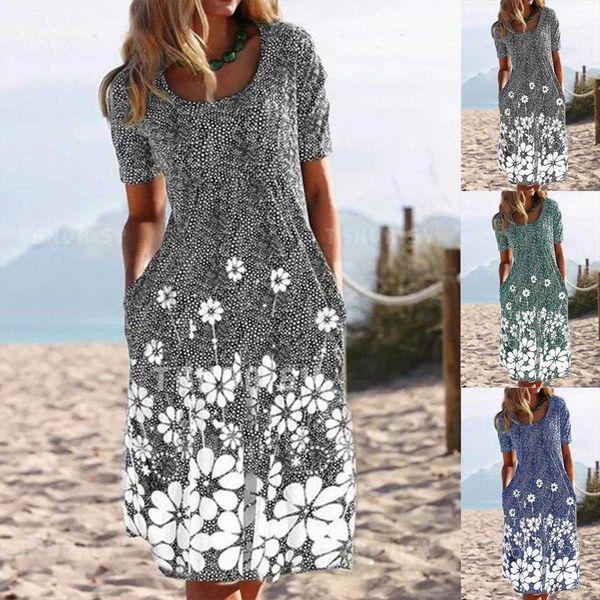 womens printed casual dresses round neck vintage floral short sleeve dress, Black;gray
womens printed casual dresses round neck vintage floral short sleeve dress, Black;gray
