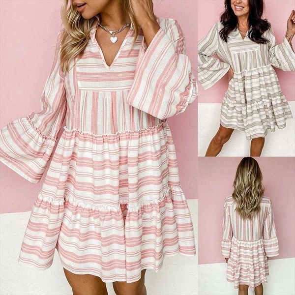 spring and summer womens dress fashion printed v-neck flared long sleeve, Black;gray
spring and summer womens dress fashion printed v-neck flared long sleeve, Black;gray