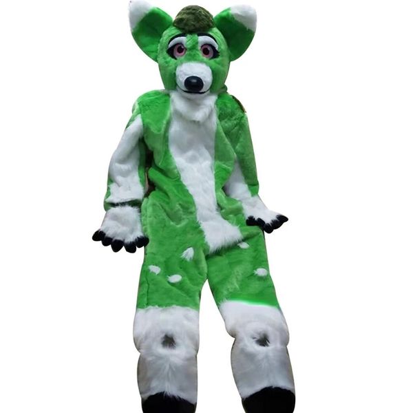 green husky fox medium length fur mascot costume walking halloween christmas large-scale activity suit party role play, Red;yellow
green husky fox medium length fur mascot costume walking halloween christmas large-scale activity suit party role play, Red;yellow