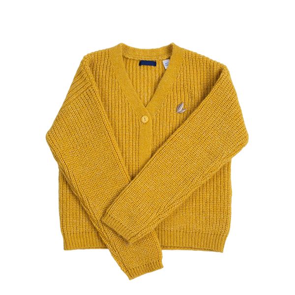 girls' v-neck tees cardigan sweater half border lines are mixed with bright silk and there is a leaf shaped brooch on the left chest af, White
girls' v-neck tees cardigan sweater half border lines are mixed with bright silk and there is a leaf shaped brooch on the left chest af, White