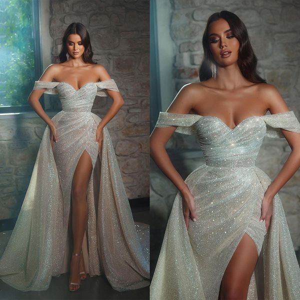 glamorous mermaid wedding dresses sweetheart sequined off the shoulder zipper front split chapel gown custom made plus size bridal gowns ves, White
glamorous mermaid wedding dresses sweetheart sequined off the shoulder zipper front split chapel gown custom made plus size bridal gowns ves, White
