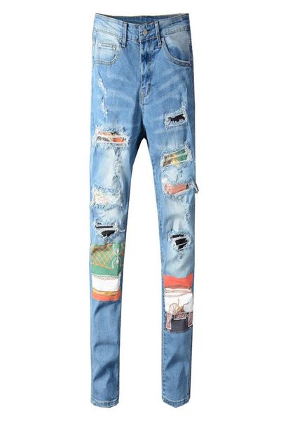 men039s printed patch design patchwork slim skinny jeans streetwear holes ripped stretch denim pants9407824, Blue
men039s printed patch design patchwork slim skinny jeans streetwear holes ripped stretch denim pants9407824, Blue