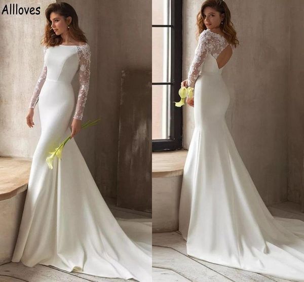 slim and flare designer mermaid wedding dresses with long sleeves white elegant satin lace boho bridal gowns court train backless bride robe
slim and flare designer mermaid wedding dresses with long sleeves white elegant satin lace boho bridal gowns court train backless bride robe