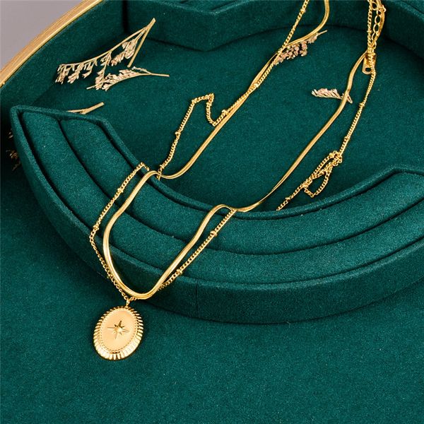 fashion double chains 18k gold designer necklace woman 316l titanium steel snake chain oval pendant necklaces for women teen party trendy ac, Silver
fashion double chains 18k gold designer necklace woman 316l titanium steel snake chain oval pendant necklaces for women teen party trendy ac, Silver