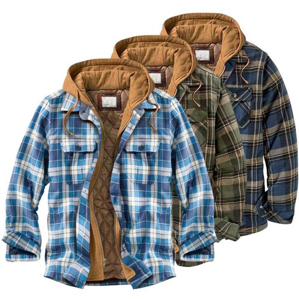 cotton flannel shirt jacket with hood mens long sleeve quilted lined plaid coat button down thick hoodie outwear, Black;brown
cotton flannel shirt jacket with hood mens long sleeve quilted lined plaid coat button down thick hoodie outwear, Black;brown