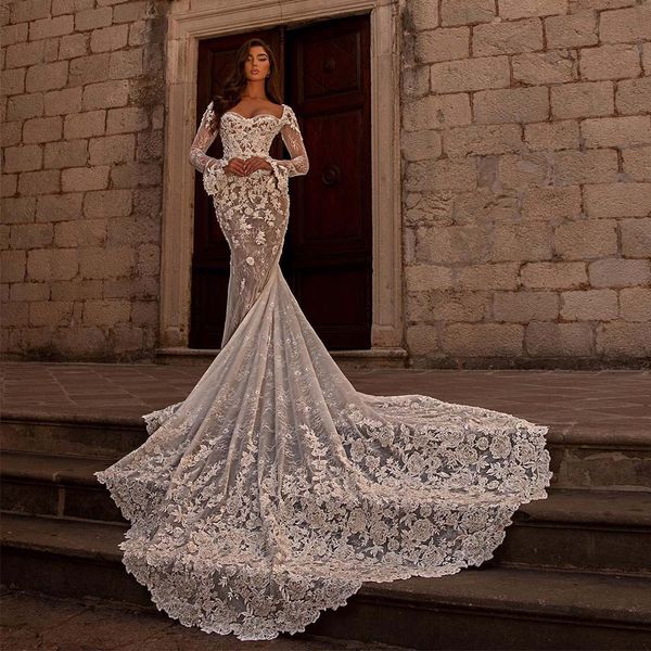 2023 mermaid wedding dresses sweetheart long sleeves beads appliques lace bridal gowns custom made sweep train vestidos de novia, White
2023 mermaid wedding dresses sweetheart long sleeves beads appliques lace bridal gowns custom made sweep train vestidos de novia, White