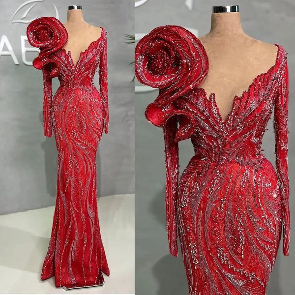 luxurious prom dresses mermaid v-neck long sleeves with big flower shining beading backless zipper floor length formal gowns party wear, Black
luxurious prom dresses mermaid v-neck long sleeves with big flower shining beading backless zipper floor length formal gowns party wear, Black