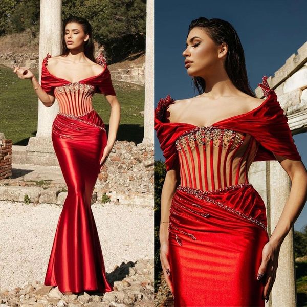 elegant red mermaid evening dresses beading prom dress illusion off the shoulder formal party gowns custom made, Black;red
elegant red mermaid evening dresses beading prom dress illusion off the shoulder formal party gowns custom made, Black;red