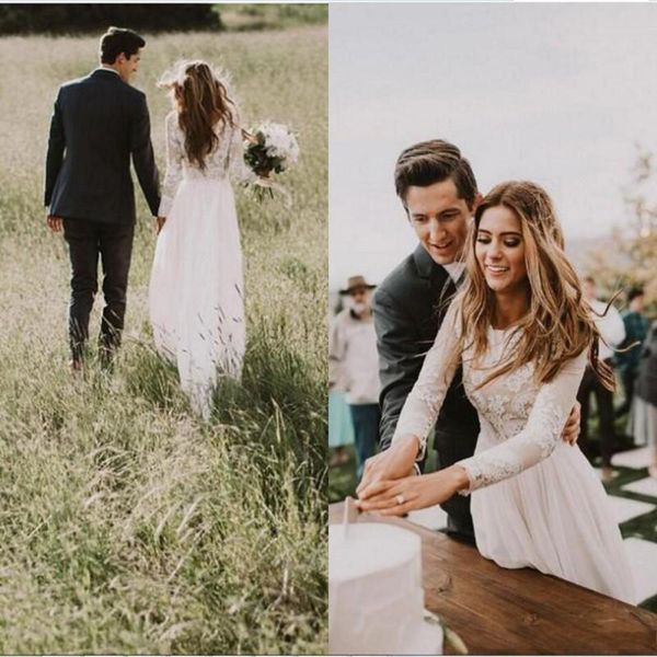 bohemian country wedding dresses new sheer long sleeve with lace appliques bridal gowns a-line vestido de novia custom, White
bohemian country wedding dresses new sheer long sleeve with lace appliques bridal gowns a-line vestido de novia custom, White