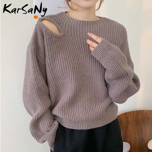 women's sweaters loose knitted autumn 2021 gray black khaki lazy ladies open shoulder for fashion 221224, White;black
women's sweaters loose knitted autumn 2021 gray black khaki lazy ladies open shoulder for fashion 221224, White;black