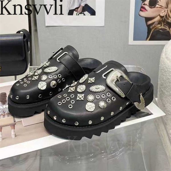 boots summer slippers women thick sole mules metal rivet punk shoes lady genuine leather flat platform slipper casual slides woman 221215, Black
boots summer slippers women thick sole mules metal rivet punk shoes lady genuine leather flat platform slipper casual slides woman 221215, Black