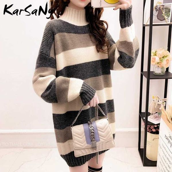 women's sweaters long women sweater for winter turtleneck khaki striped loose knitted pullovers outwear warm 221224, White;black
women's sweaters long women sweater for winter turtleneck khaki striped loose knitted pullovers outwear warm 221224, White;black