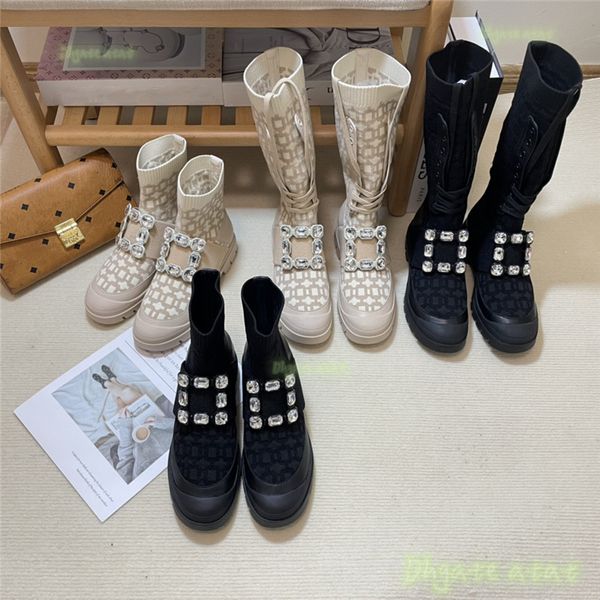 designer ankle boots leather stitching shoes platform womens winter boot jacquard knitting rhinestone sock boot 35-40, Black
designer ankle boots leather stitching shoes platform womens winter boot jacquard knitting rhinestone sock boot 35-40, Black