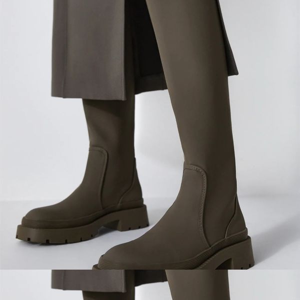 boots 2023 new winter women knee-high punk shoes woman heels thigh flat over the knee fashion 221213, Black