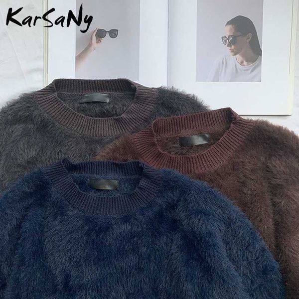 women's sweaters oversize for 2021 autumn winter warm loose imitation mink cashmere women thick pullovers 221224, White;black
women's sweaters oversize for 2021 autumn winter warm loose imitation mink cashmere women thick pullovers 221224, White;black