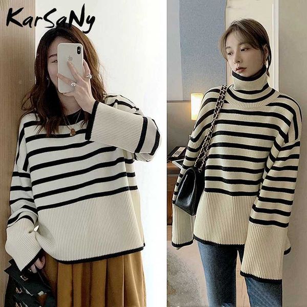 women's sweaters black striped oversize knitted pullovers jumper loose turtleneck winter autumn 221224, White;black
women's sweaters black striped oversize knitted pullovers jumper loose turtleneck winter autumn 221224, White;black