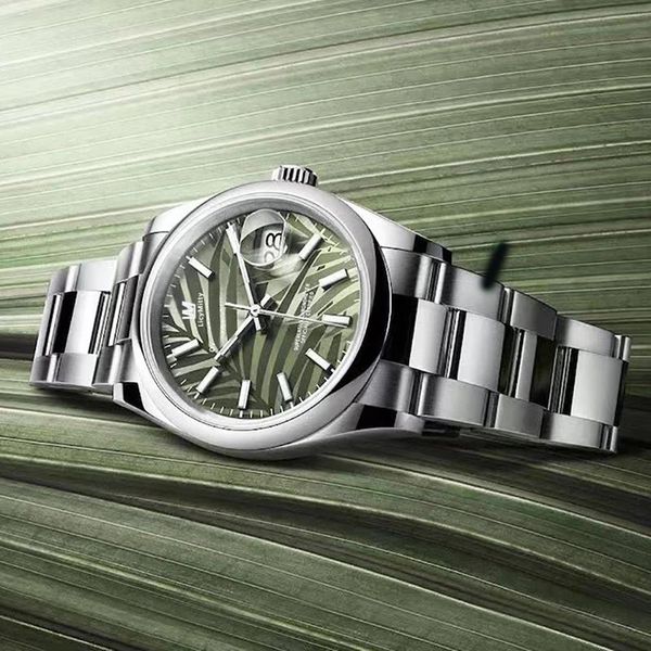 womens watch 36mm medium size green leaf dial sapphire crystal stainless steel automatic mechanical wristwatch, Slivery;brown
womens watch 36mm medium size green leaf dial sapphire crystal stainless steel automatic mechanical wristwatch, Slivery;brown