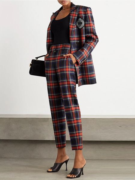bs164 high street new fashion designer women's double breasted plaid blazer pants suit, White
bs164 high street new fashion designer women's double breasted plaid blazer pants suit, White