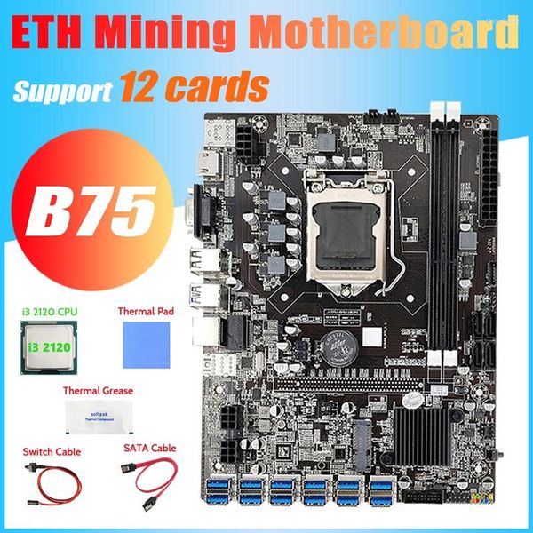 Image of Motherboards -B75 ETH Mining Motherboard 12 PCIE To USB I3 2120 CPU Switch Cable SATA Thermal Grease Pad B75