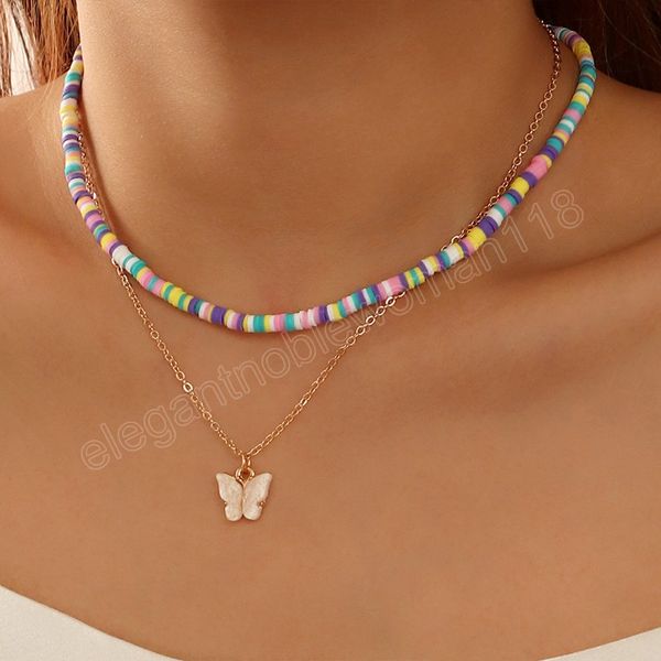 bohemian multi-layers colorful soft clay beads handmade butterfly pendant necklace simple gold color choker necklace jewelry, Silver
bohemian multi-layers colorful soft clay beads handmade butterfly pendant necklace simple gold color choker necklace jewelry, Silver